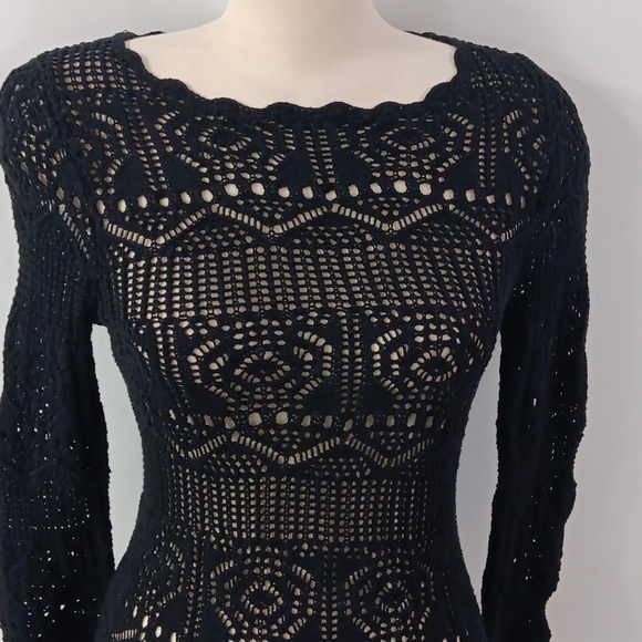 BCBGeneration Black Long Sleeve Crochet Dress - Picture 2 of 6